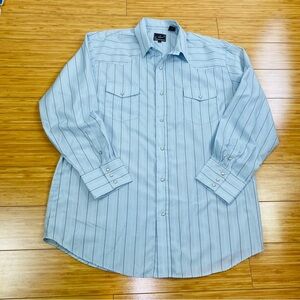 Roper Shirt Men 2XL Blue with Grey Stripe Pearl Snap Western Long Sleeve